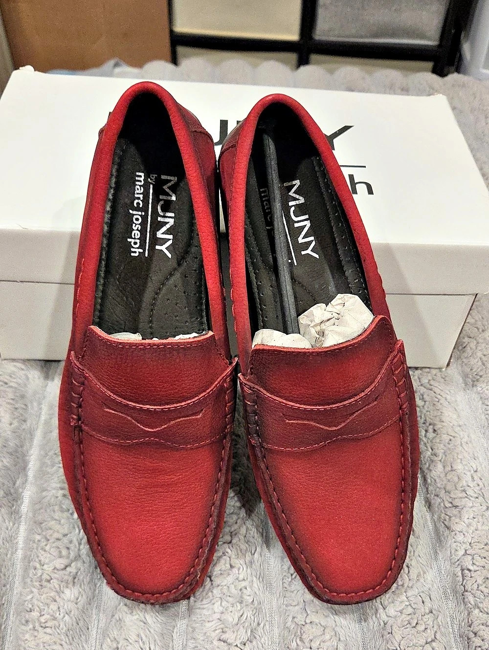 Marc Joseph New York Men's Nebraska Penny Loafers Red Suede Size 7